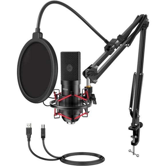 USB Gaming Microphone Set with Flexible Boom Arm Stand Pop Filter, Plug and Play